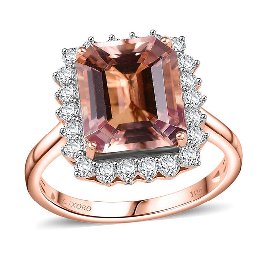 LUXORO AAA Morganit, Weißer Diamant AGI zertifiziert Ring 417 Gold (Größe 20.00) ca. 6.80 ct
