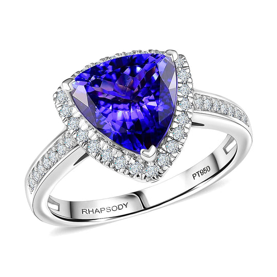 Rhapsody AAAA Tansanit, Weißer Diamant AGI zertifiziert Ring 950 Platin (Größe 16.50) ca. 3.61 ct