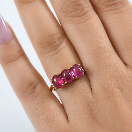 AA Afrikanischer Rubin (Fissure gefüllt), Weißer Diamant Ring 925 Silber 750 Gelbgold Vermeil (Größe 19.00) ca. 4,24 ct