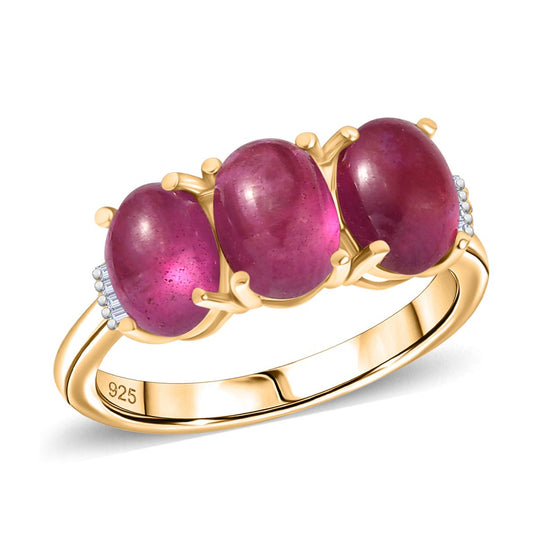 AA Afrikanischer Rubin (Fissure gefüllt), Weißer Diamant Ring 925 Silber 750 Gelbgold Vermeil (Größe 19.00) ca. 4,24 ct