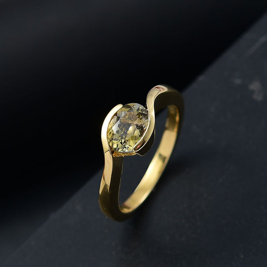 AA Natürlicher goldener Tansanit Ring 925 Silber 750 Gelbgold Vermeil (Größe 17.00) ca. 1,05 ct