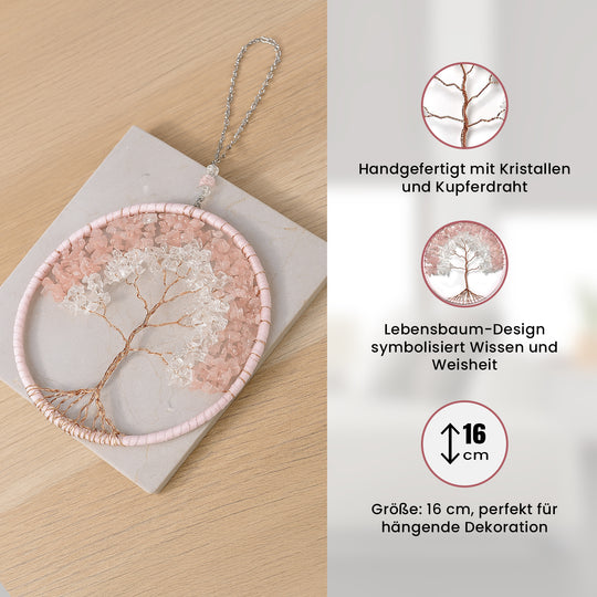 Handgefertigter Lebensbaum Traumfaenger aus Heilsteine Grüner Aventurin mit Kupferdraht ca 16 cm