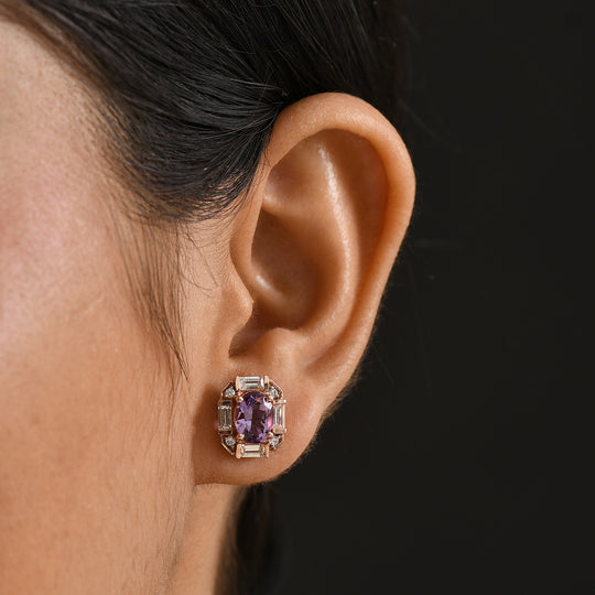 Zeitlose Art Kollektion - AA Rose De France Amethyst, Weißer Zirkon Ohrringe 925 Silber 750 rosévergoldet ca. 3.46 ct