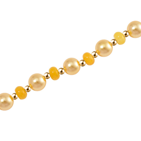 Goldene Muschelkernperle (7-9 mm) und gelbe Achat Halskette, 45+5cm, Legierung vergoldet
