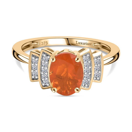 AAA Blaze Feueropal, Lab Grown Diamant SI/GH Ring 375 Gold (Größe 19.00) ca. 1.00 ct