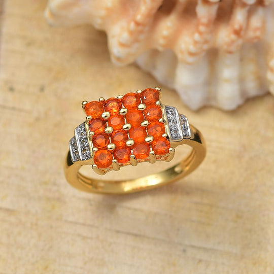 Blaze Feuer Opal, Weißer Zirkon Ring 925 Silber 750 Gelbgold Vermeil (Größe 18.00) ca. 0.92 ct