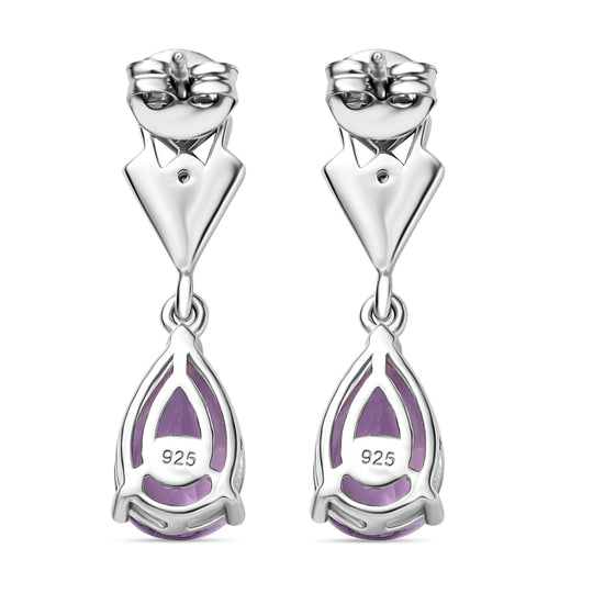 Zeitlose Art Kollektion - AA Rose De France Amethyst, Weißer Zirkon Ohrringe 925 Silber platiniert ca. 2.39 ct