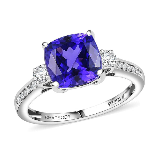 Rhapsody AAAA Tansanit, Weißer Diamant Ring 950 Platin (Größe 20.00) ca. 3,70 ct