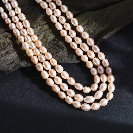 AA Pfirsich Süßwasserperle Halskette, 45cm, 925 Silber 750 Gelbgold Vermeil