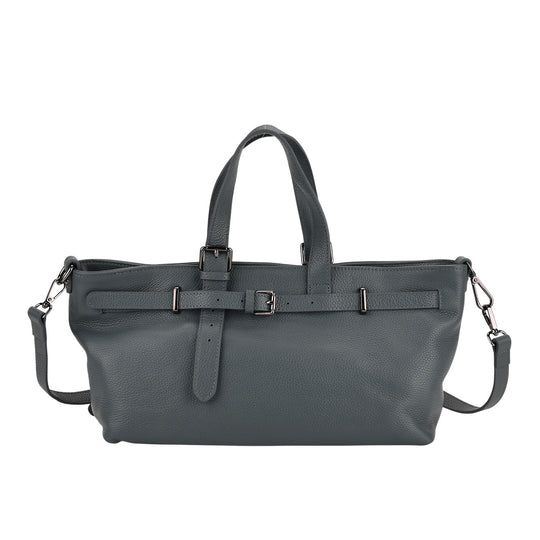 Echtleder-Crossbody-Bag im Trapez-Design, 32x12x19 cm, Schwarz