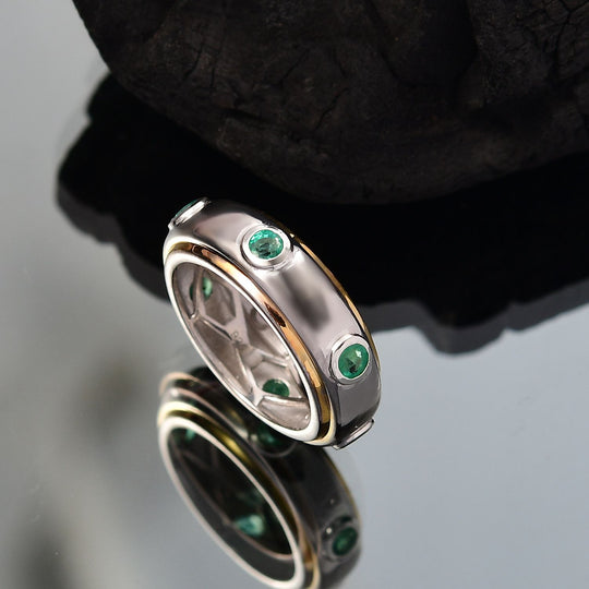Gemfields AA Kagem Sambischer Smaragd Ring 925 Silber Rhodiniert und 750 Gelbgold Vermeil (Größe 21.00) ca. 0.73 ct