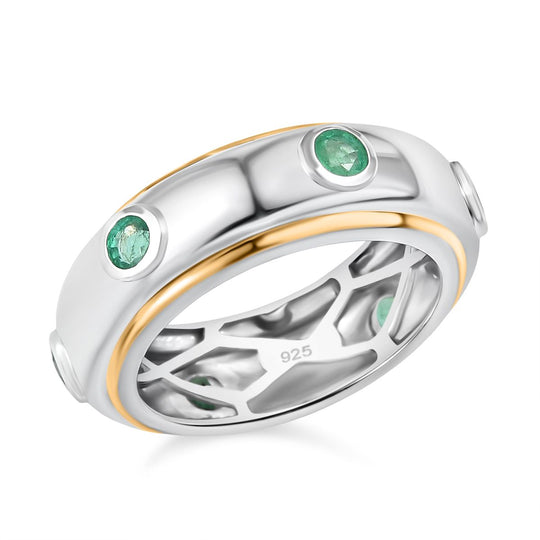 Gemfields AA Kagem Sambischer Smaragd Ring 925 Silber Rhodiniert und 750 Gelbgold Vermeil (Größe 21.00) ca. 0.73 ct