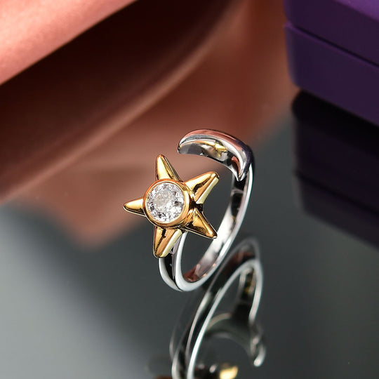 D'Joy 100 Facetten Moissanit Ring 925 Silber platiniert und vergoldet (Größe 21.00) ca. 0,49 ct