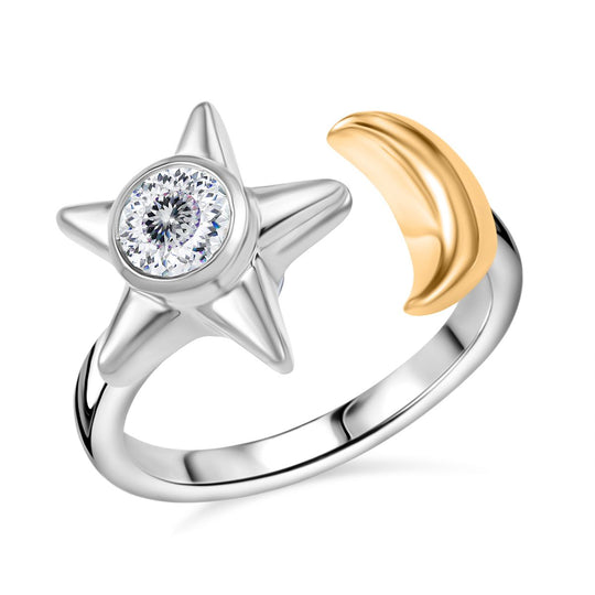 D'Joy 100 Facetten Moissanit Ring 925 Silber platiniert und vergoldet (Größe 19.00) ca. 0,49 ct