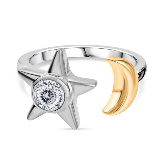 D'Joy 100 Facetten Moissanit Ring 925 Silber platiniert und vergoldet (Größe 19.00) ca. 0,49 ct