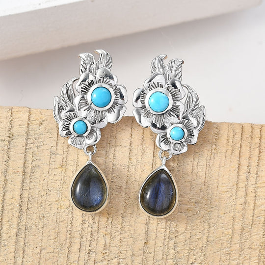 D joy AAA Labradorit, Sleeping Beauty Türkis Ohrringe 925 Silber rhodiniert ca. 3.36 ct