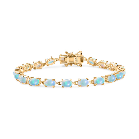 AA Natürlicher, äthiopischer Welo Opal Armband ca. 19 cm 925 Silber vergoldet ca. 5,22 ct.