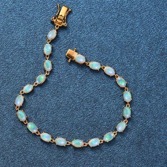 AA Natürlicher, äthiopischer Welo Opal Armband ca. 19 cm 925 Silber vergoldet ca. 5,22 ct.