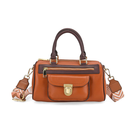 Echtleder-Duffle-Crossbody-Bag im Klassik-Design, 25,5x13x13,5 cm, Schwarz