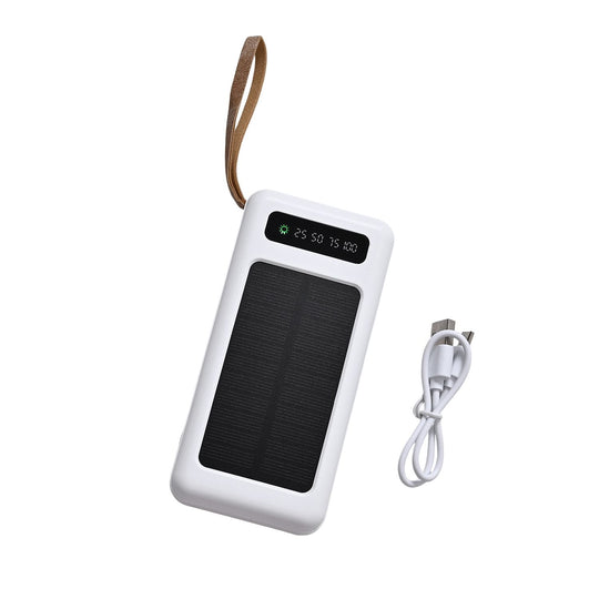 Powerbank mit 10.000 mAh, integrierter LED-Taschenlampe, 4 integrierten Kabeln und Handyhalterung, 14x7x2cm, Schwarz