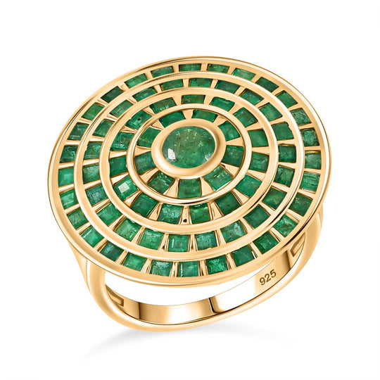 AA Kagem Sambischer Smaragd Ring 925 Silber 750 Gelbgold Vermeil (Größe 19.00) ca. 4.28 ct