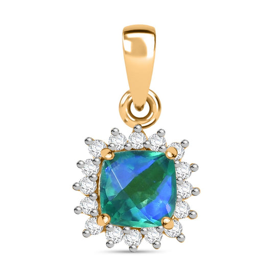 Pfau Quarz Triplette, Weißer Zirkon Anhänger 925 Silber ca. 1.44 ct