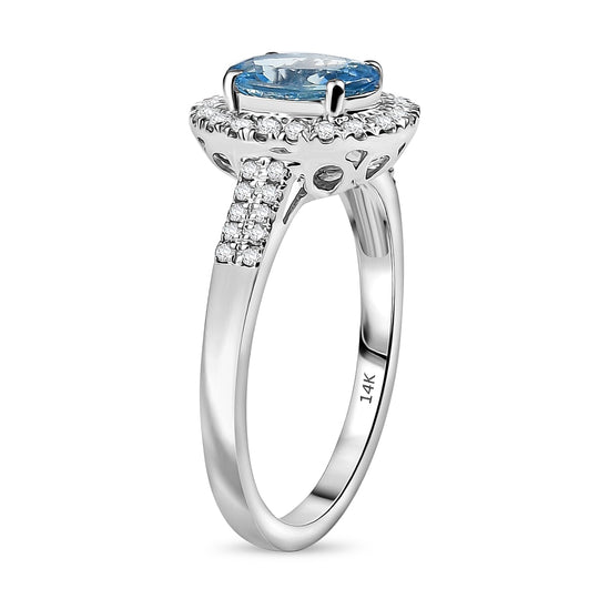 LUXORO AAA Santamaria Aquamarin, Weißer Diamant AGI zertifiziert Ring 585 Gold (Größe 17.00) ca. 1.58 ct