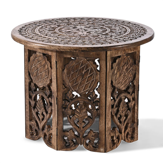 NAKKASHI - Handgeschnitzter Beistelltisch aus Mangoholz, sechseckige Form, 68 x 68 x 51 cm, Weiß