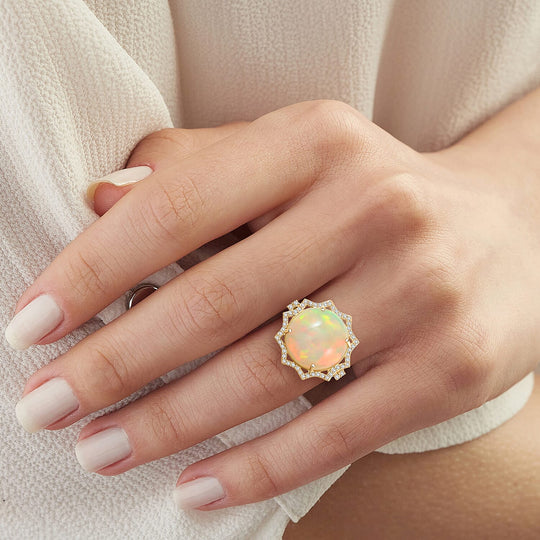LUXORO AAA Natürlicher, äthiopischer Welo Opal, Weißer Diamant Ring 417 Gold (Größe 18.00) ca. 11,20 ct