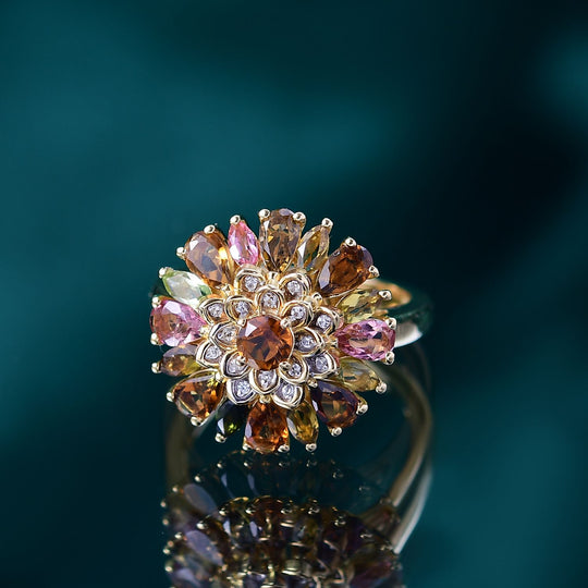 Mosaik der Natur - Mehrfarbiger-Turmalin Ring 925 Silber 750 Gelbgold Vermeil (Größe 19.00) ca. 2.60 ct