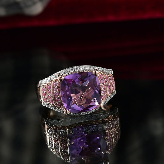 Djoy AA Rose De France Amethyst, Rosa Saphir Ring 925 Silber 750 Roségold Vermeil (Größe 17.00) ca. 5.79 ct