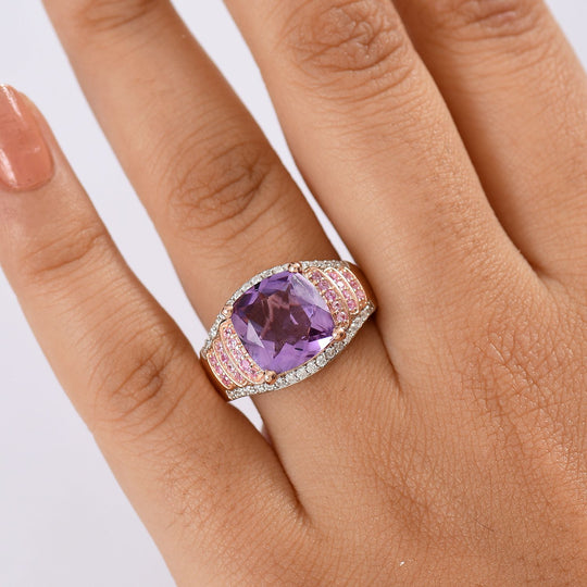 Djoy AA Rose De France Amethyst, Rosa Saphir Ring 925 Silber 750 Roségold Vermeil (Größe 17.00) ca. 5.79 ct