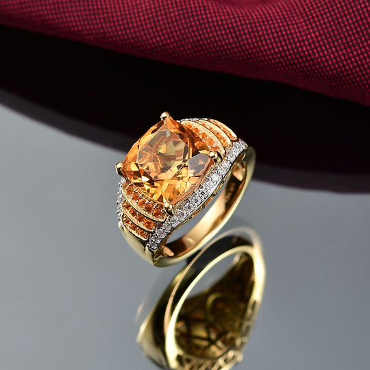 Djoy AA Serra Gaucha Citrin, Feueropal Ring 925 Silber 750 Gelbgold Vermeil (Größe 19.00) ca. 6.27 ct