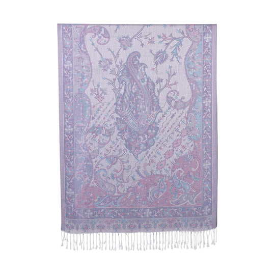 Schal mit Paisley-Muster und Fransen, 70x180cm, Grau-Weiß