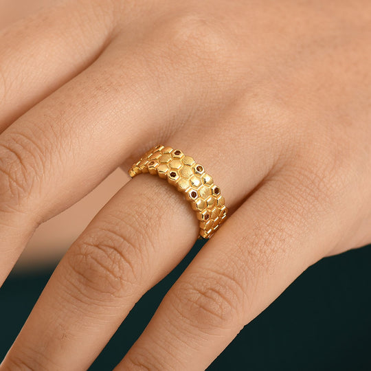 GP Trionfo Honeycomb Kollektion - Kanchanaburi Blauer Saphir Ring 925 Silber 750 Gelb Vergoldet (Größe 18.00)