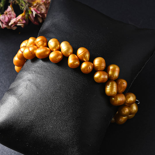 Golden gefärbtes Süßwasserperle Armband, 19+5cm, Edelstahl