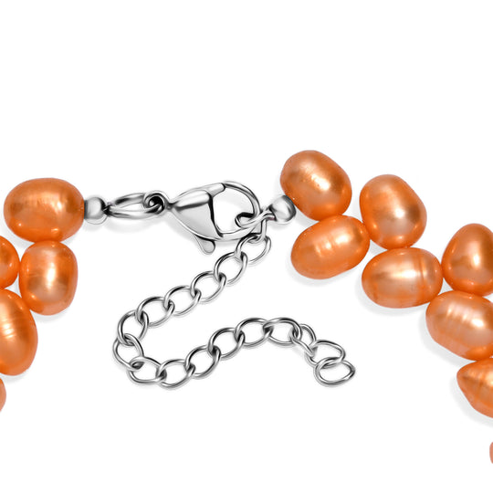 Orange gefärbtes Süßwasserperle Armband, 19+5cm, Edelstahl