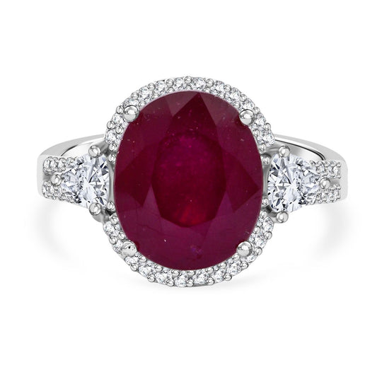 Afrikanischer Rubin (Fissure gefüllt), Weißer Zirkon Ring 925 Silber rhodiniert (Größe 19.00) ca. 4.90 ct