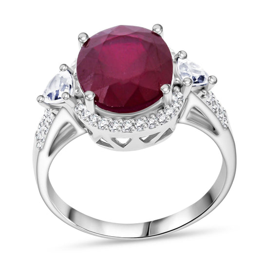 Afrikanischer Rubin (Fissure gefüllt), Weißer Zirkon Ring 925 Silber rhodiniert (Größe 19.00) ca. 4.90 ct
