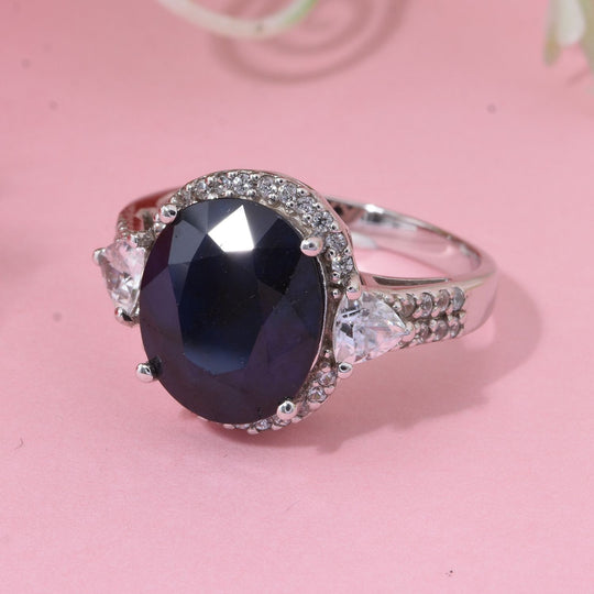 Diffundierter blauer Saphir, Weißer Zirkon Ring 925 Silber rhodiniert (Größe 21.00) ca. 4.70 ct