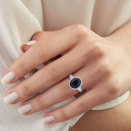 Diffundierter blauer Saphir, Weißer Zirkon Ring 925 Silber rhodiniert (Größe 21.00) ca. 4.70 ct
