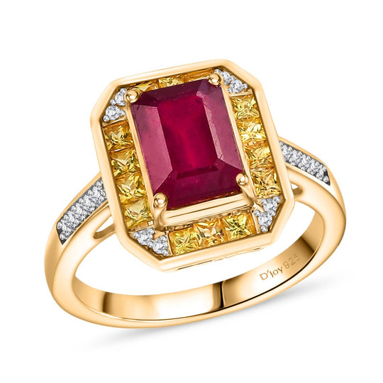 D'Joy AA Afrikanischer Rubin (Fissure gefüllt), Saphir Ring 925 Silber 750 Gelbgold Vermeil (Größe 19.00) ca. 3.17 ct