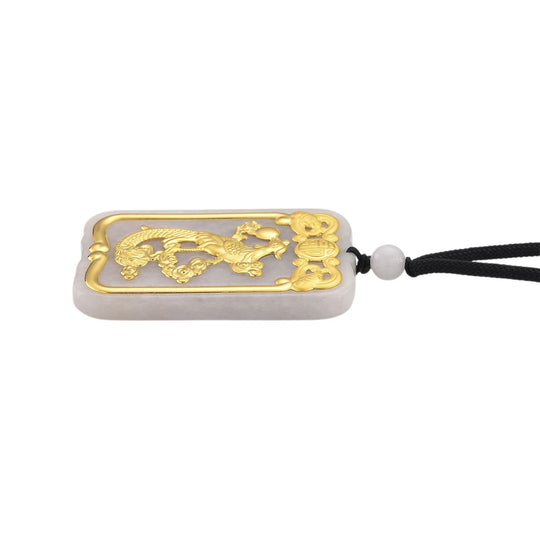 EXTREM SELTEN Natürliche Weiße Jade, 999er Gold Phoenix, Flexibles kette ca. 70 cm, ca. 125.00 ct