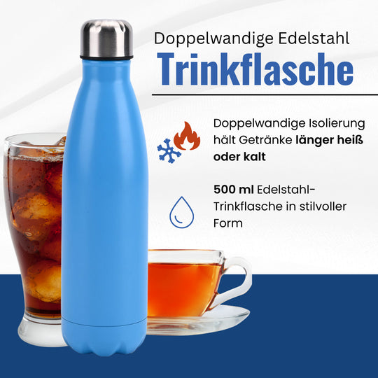 Doppelwandige Edelstahl-Trinkflasche, 500 ml, Schwarz