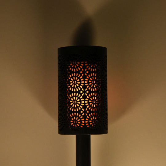 6er-Set- Solar-LED-Gartenleuchten, Flackernde Flamme, Kunststoff, 6,7x40 cm, schwarz, zylindrisch