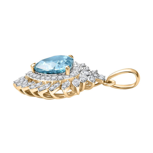 AAA Ratnakiri Blauer Zirkon, Weißer Diamant Anhänger 585 Gelbgold ca. 3.10 ct
