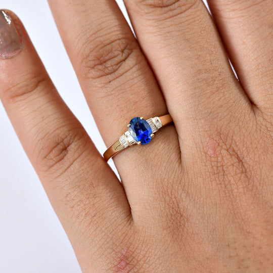 AAA Ceylon-Saphir, Weißer Diamant Ring 585 Gold (Größe 20.00) ca. 1,05 ct