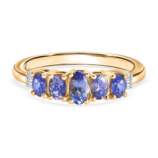 Tansanit Ring 925 Silber 750 Gelb Vergoldet (Größe 20.00) ca. 0.90 ct