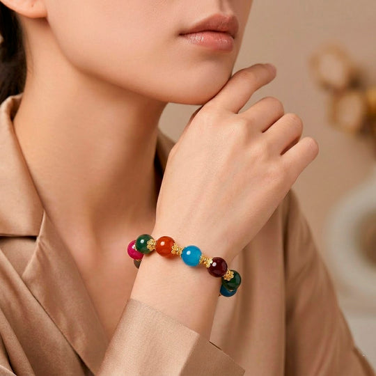 Gefärbter Fuchsia Achat Armband, Flexibles, Standard gelb vergoldet ca. 190.00 ct