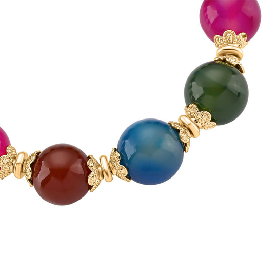 Gefärbter Fuchsia Achat Armband, Flexibles, Standard gelb vergoldet ca. 190.00 ct